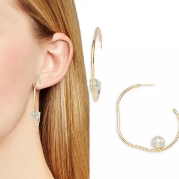 SHASHI Jewelry - NWT | Anthropologie Shashi Imitation Pearl Large Gold Tone Hoop Earrings